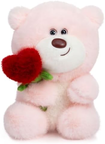 Valentine's Day Teddy Bear with Heart Rose 28cm Pink Plush Toy Stuffed Animal Birthday Gift for Girlfriend Kids