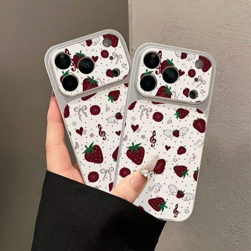 Polka dot strawberry mobile phone case is suitable for iphone16promax Apple 17 mobile phone case electroplating second change case