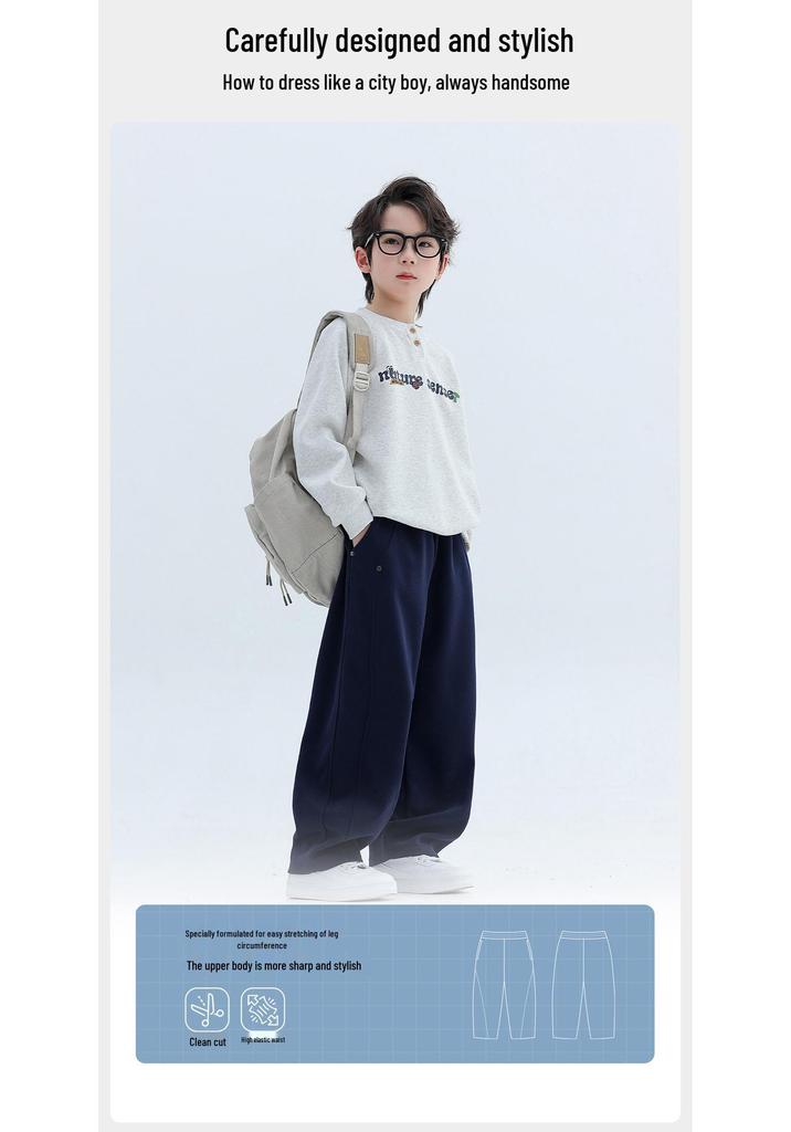 Trendy Boys' Loose Straight-Leg Autumn Pants - Wide-Leg Casual Fashion for Kids