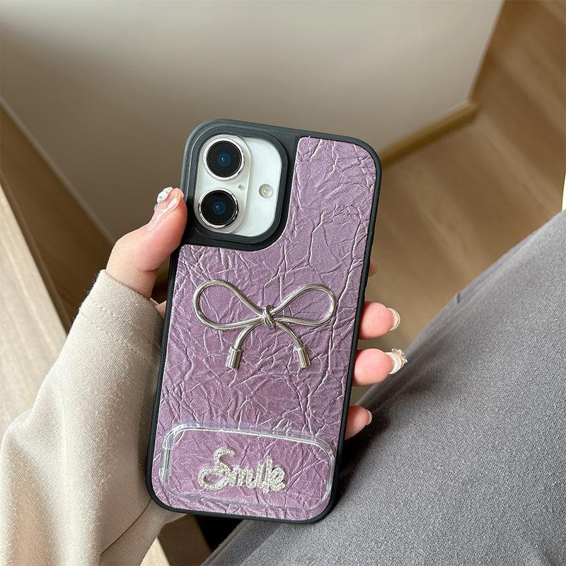 Bow Shaped Rhinestone Mirror Leather Phone Case for IPhone 16, Promax High-end 15, Niche for Apple 17