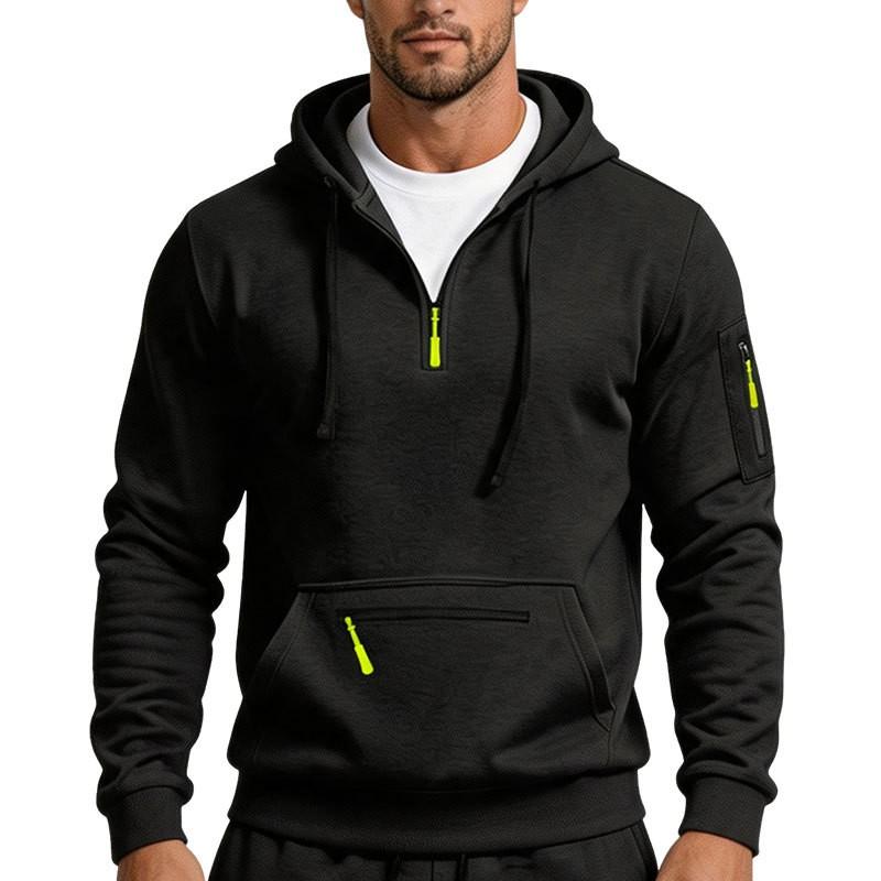 Mens Fleece Hoodie Half Zip Pullover Sweatshirt Casual Sports Top With Pockets
