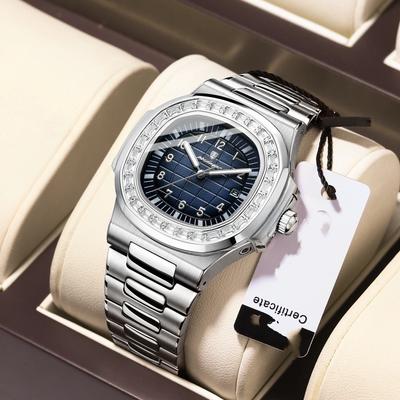 Top Brand New Luxury Men's Watch Waterproof Luminous Quartz Square Diamond Watch