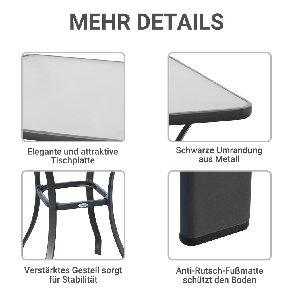Gartentisch Bistro Tisch Glastisch Sicherheitsglas+Metall Schwarz L68,5xT68,5xH84cm