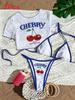 Women Short Sleeve Bikini Set With Printed Pattern For Swimming And Water Sports