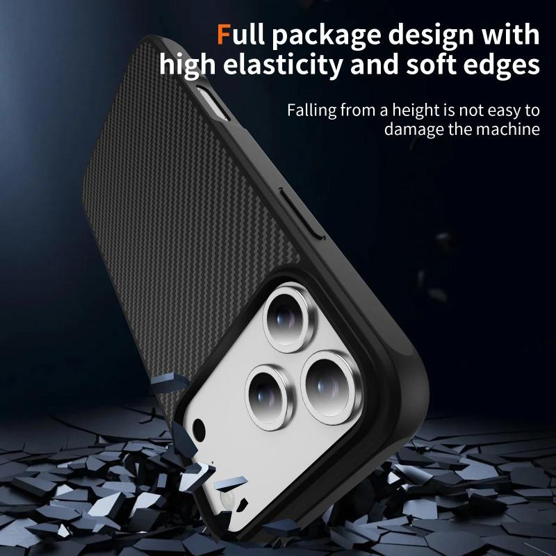 Luxury Carbon Fiber Texture Case for IPhone 17 Air 16E 15 14 Plus 13 12 Pro Max Magnetic Wireless Charge PC Hard Protecte Cover