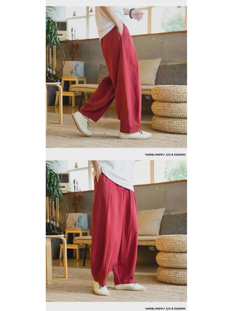 Men's National Trend Loose Harem Pants: Cotton & Linen, Plus Size, Wide Leg, Spring/Summer Casual Wear