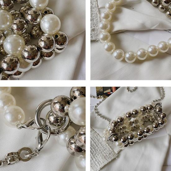 Vintage Faux Pearl Purse Beaded Crossbody Bag with Removable Shoulder Strap Ladies Evening Clutch for Parties Street Office