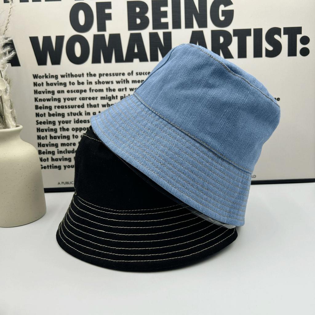 Denim bucket hat women's fashion show face small makeup sunshade sunscreen hat travel versatile niche bucket hat tide