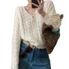 V-neck hollow shirt knitted cardigan women's spring and summer new high-end loose fashion long-sleeved f sunscreen shirt top
