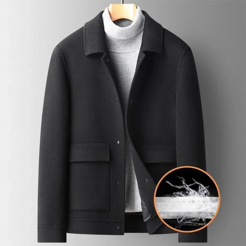 

100% шерстяное пальто для мужчин, короткая двусторонняя шерстяная куртка, осень-зима, теплая, съемная подкладка, верхняя одежда Abrigos Hombre XXXL