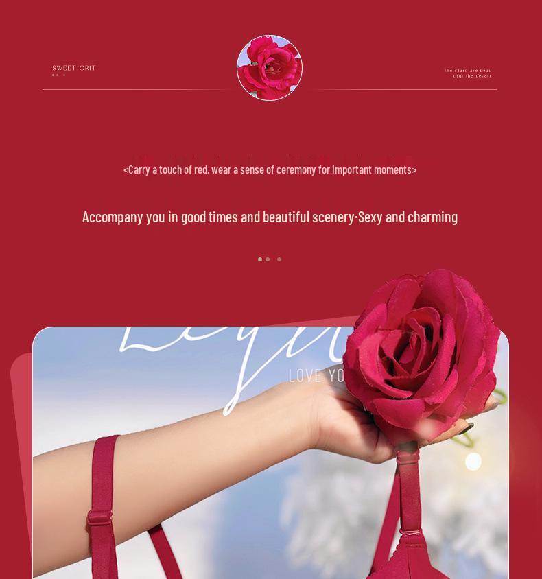 Oryginalna Czerwona Bielizna Ślubna Push-Up Zestaw Biustonosza z Bocznym Wsparciem