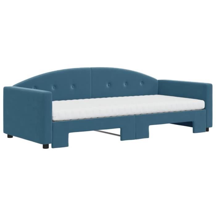 VidaXL Daybed with Trundle Bed and Mattress Blue 90x200 Cm Velvet 3197324