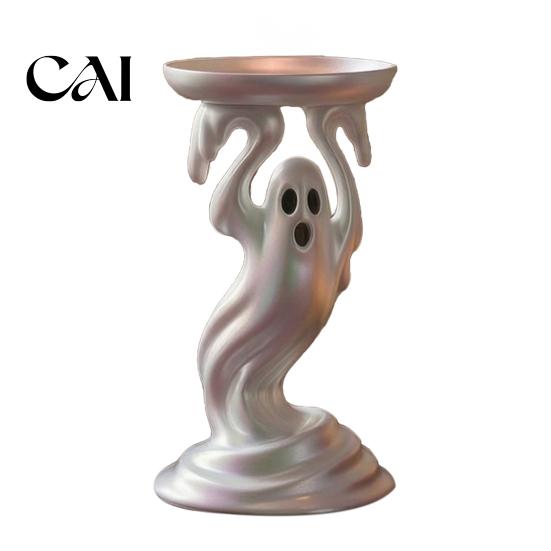Unique Resin Crafts Cute Ghost Candle Holder, Iridescent Spooky Pedestal for Figurine Taper Candles, Gothic Candlestick Stand Home Table Decor
