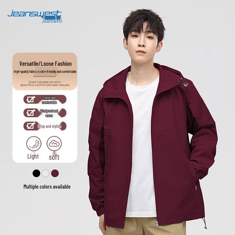 

JEANSWEST Men s Casual Hooded Windbreaker Jacket 2XL