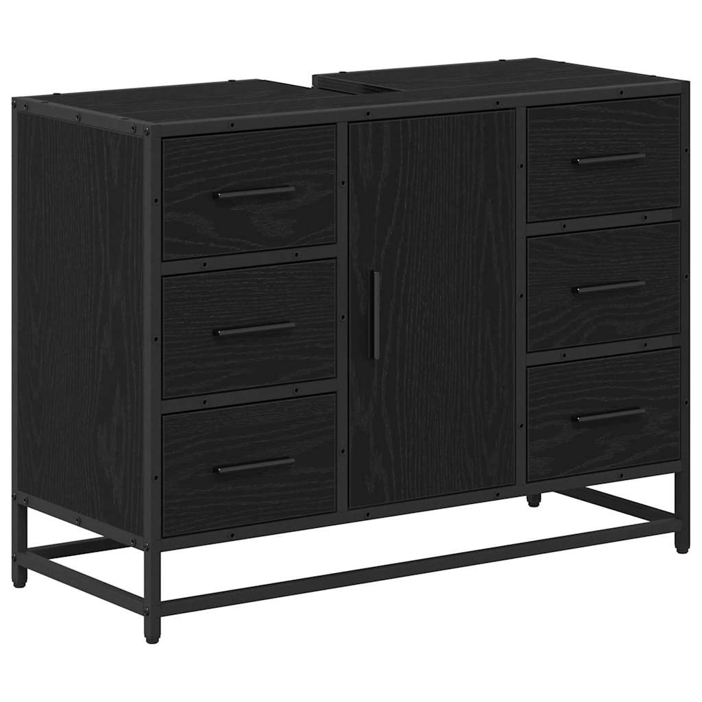 Bathroom Furniture Set 3 Pcs Black Oak Effect Wood Based Material