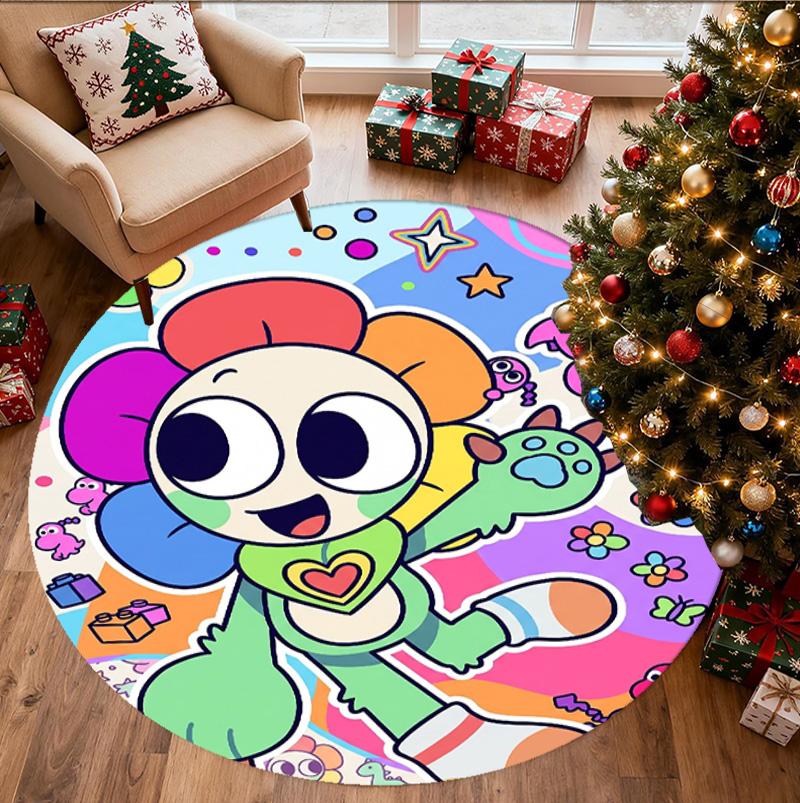 Dandy's World Pattern Round Rug, Indoor/Outdoor Mat, for Picnic, Gameroom, Bedroom, Office, Living Room, Home Decor Carpet, Birthday Gift