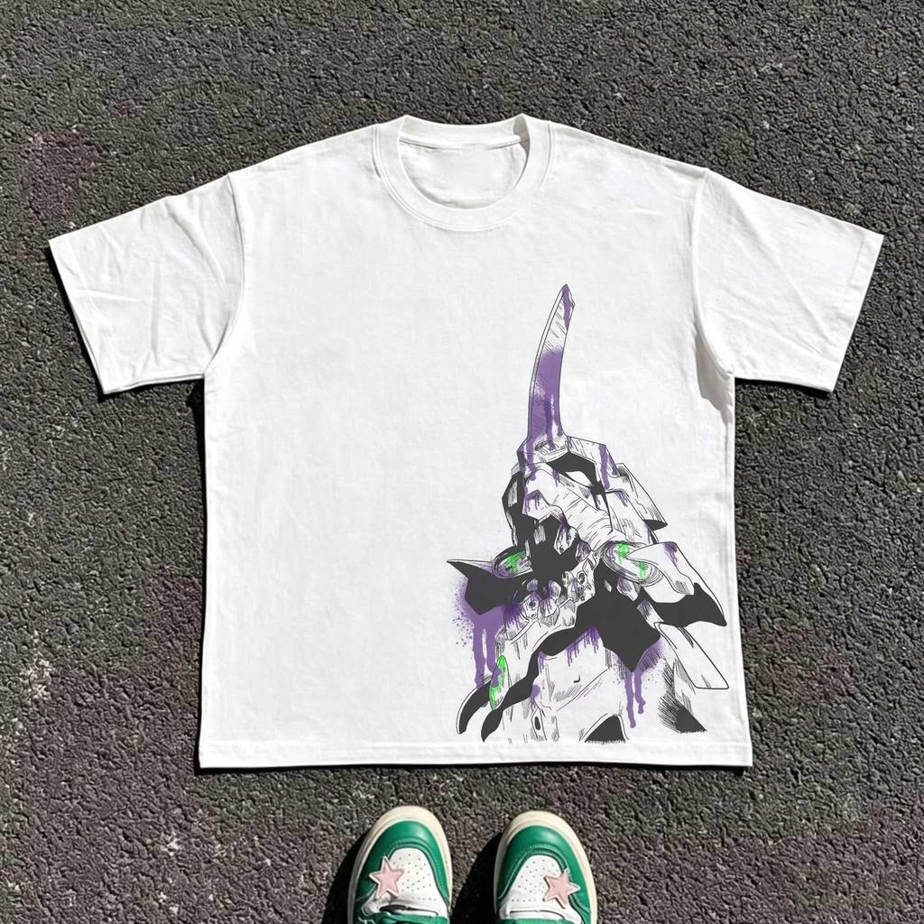 2026 Sommer Neuankunft_ Evangelion Muster Street Style Print Kurzarm T-Shirt Hip Hop Streetwear Top Y2K Gothic Baumwolle Oversized T-Shirts