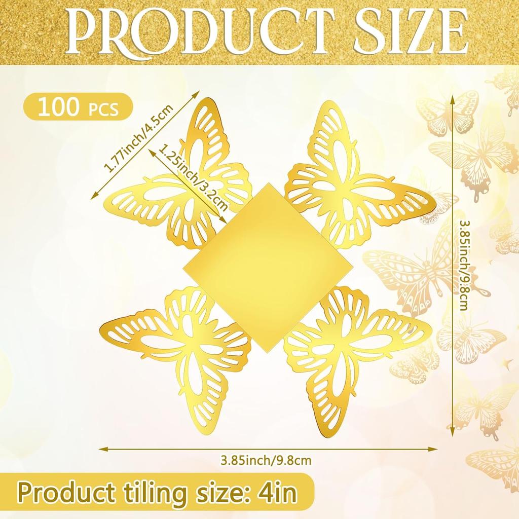100 Pcs Gold Butterfly Truffle Wrappers Paper Cupcake Dessert Liners Candy Cupcake Tray Wrappers Mini Square Baking Cups for Chocolate Baby Shower