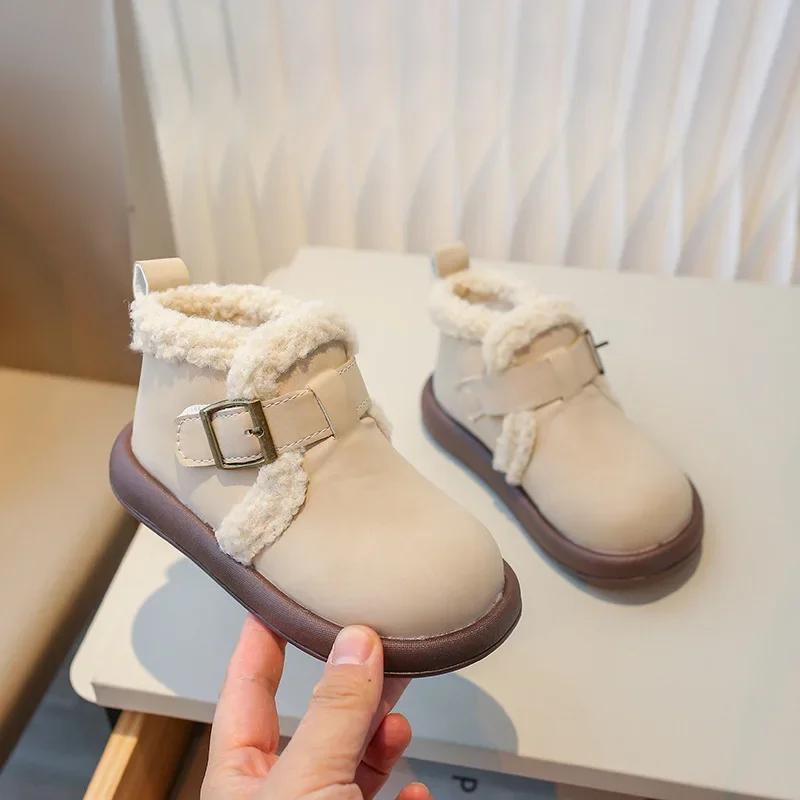 Winter Children's Ankle Cotton Boots Classic Simple Girls Boots Outdoor Warm Fashion Kids Causal Plush Boots Round-toe Versatile