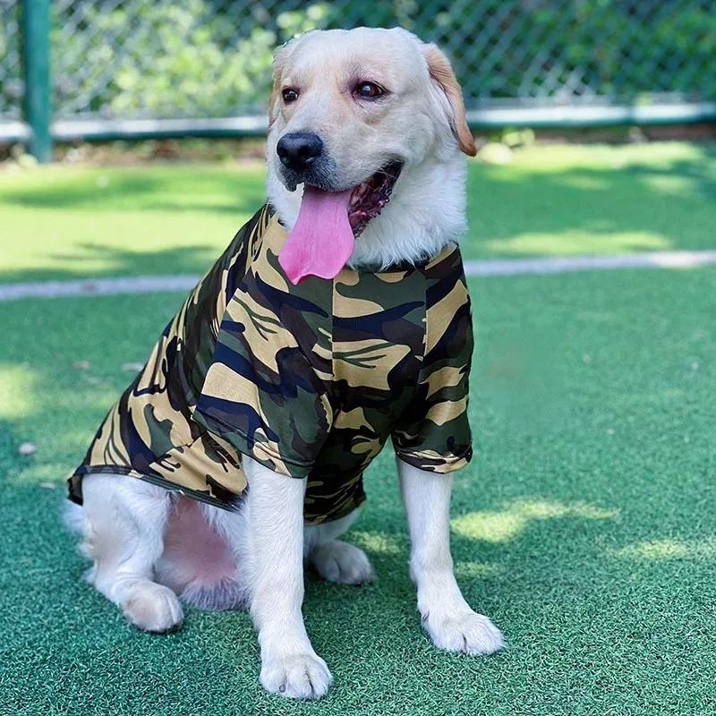 Large Dog Camouflage T-Shirt Breathable Summer Pet Clothes for Golden Retriever Labrador Thin Mesh Dog Vest Outdoor Sunproof