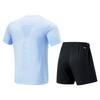 Li-Ning Koszulka z krótkim rękawem w paski z okrągłym dekoltem i elastyczne szorty w jednolitym kolorze Zestaw sportowy na co dzień Zestawy unisex Lodowo-Niebieski Czarny AATU015-2