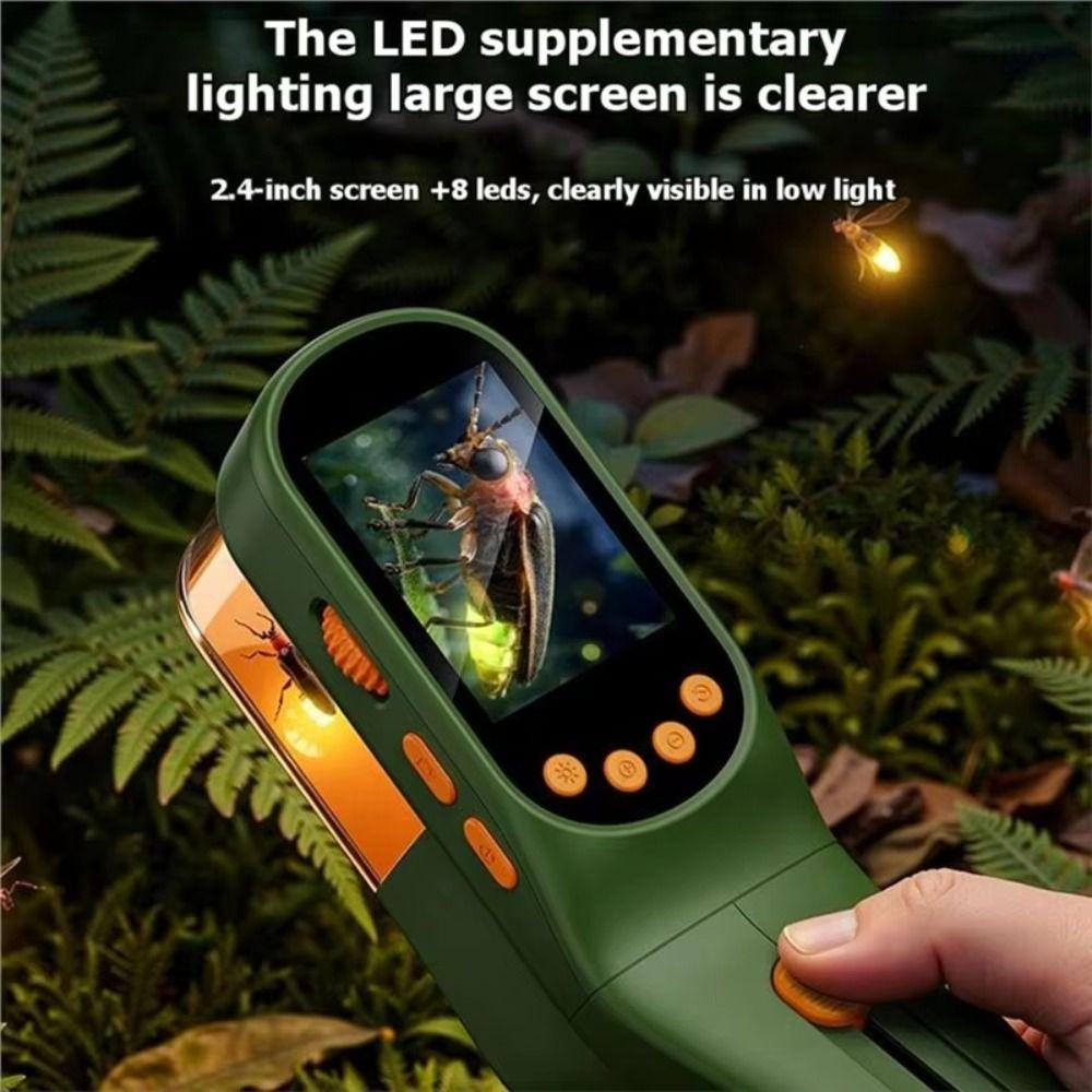8 LED Fill Light Kids Microscope 2.4Inch Screen Pocket Microscope Electron Scope Insect Catching