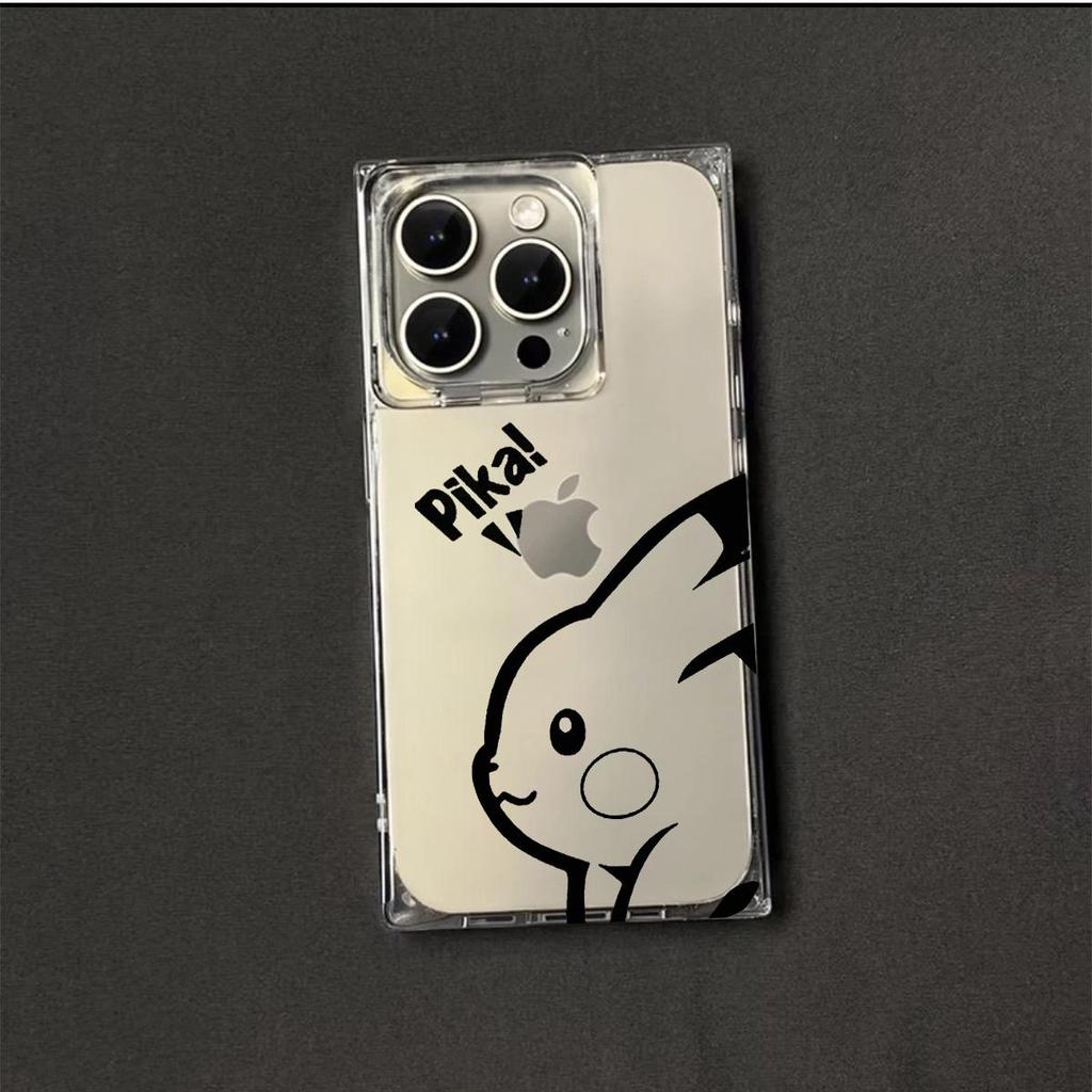 Transparent Square Back Tube Case Casing Protection For iPhone 13 11 16 ProMax 12 15 Plus 14 Pro Max Anti-Oxygen,Pikachu's Profile Pattern