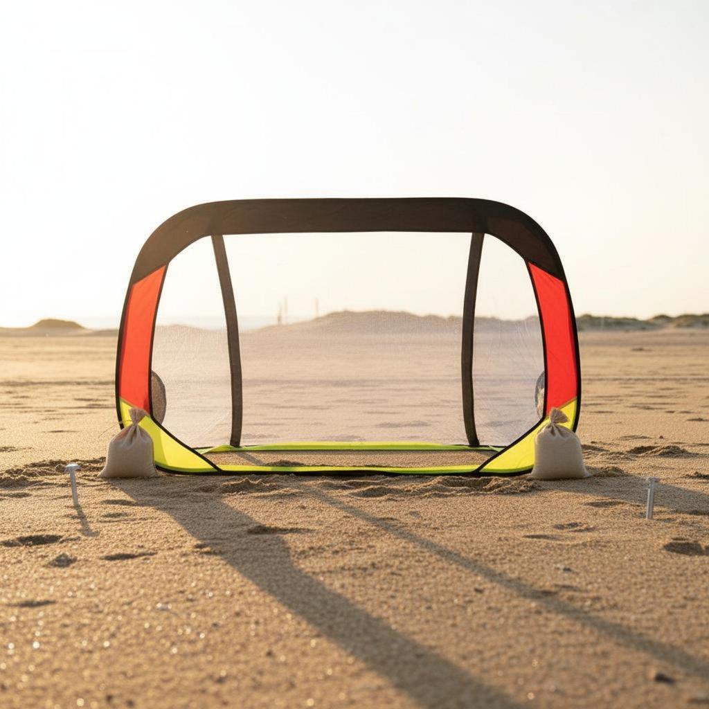 Beach soccer goal, quick to assemble, foldable, lightweight and portable, for