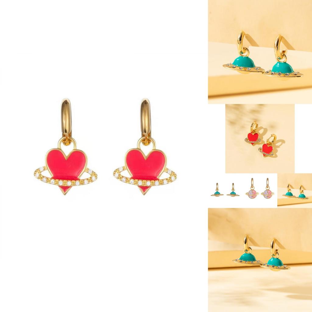 Creative New Fashion Heart And Planet Earrings For Women With Rhinestones