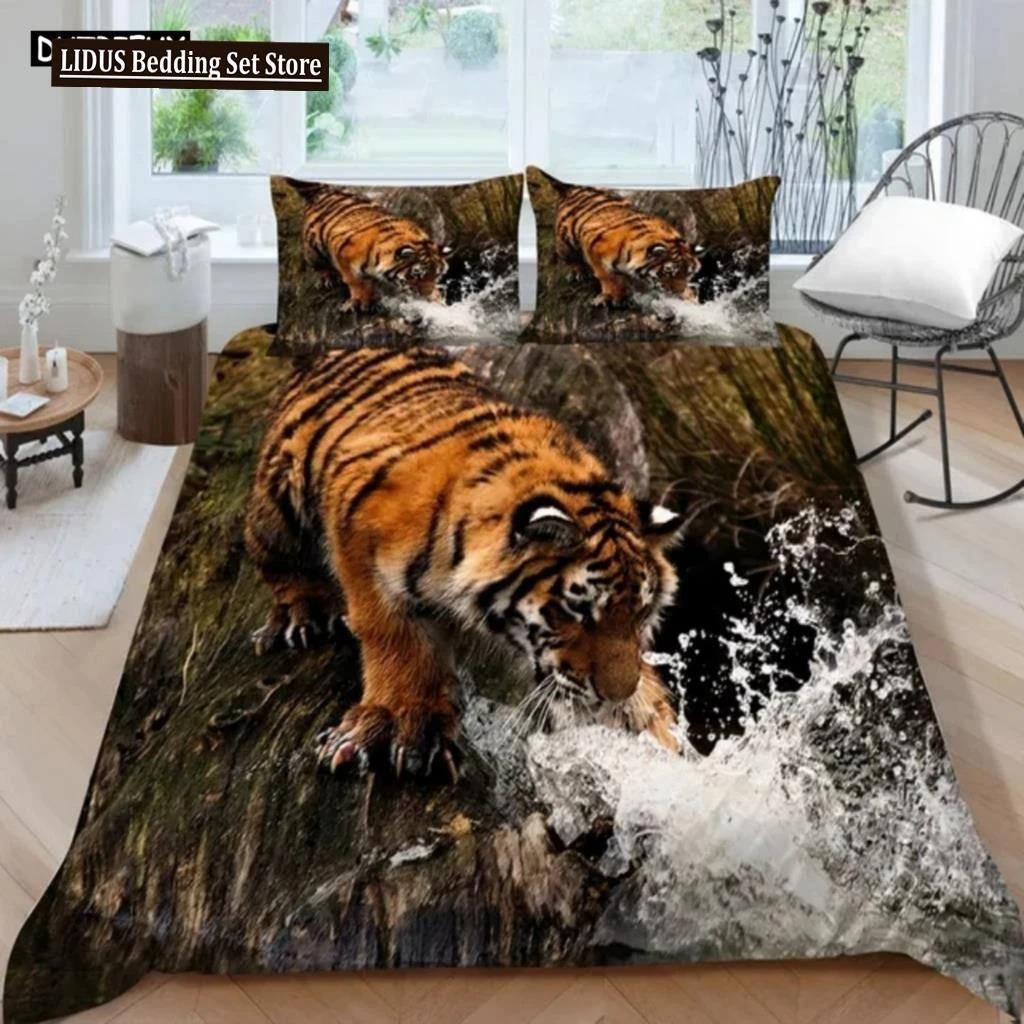 3D Animal Tigers Bedding Set 23PCS Soft Microfiber Queen King Twin Size Duvet Cover Set With Pillowcases Teens Boys Duvet Cover