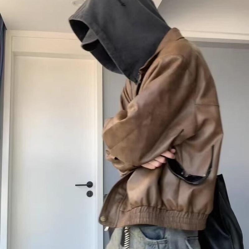 Maillard Men's Retro Patchwork Leather Motorcycle Jacket - High Street Fashion Cleanfit