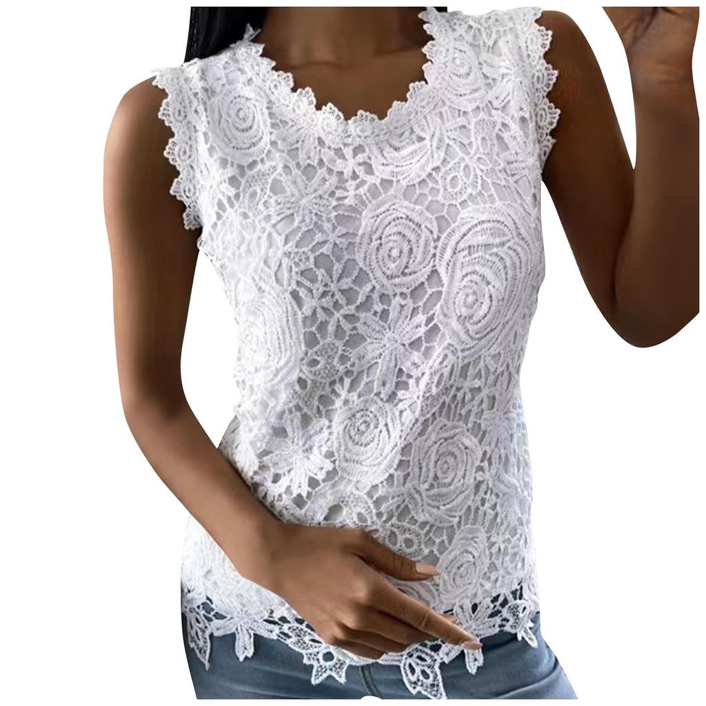 Women's Fashion Lace Patchwork Round Neck Vest