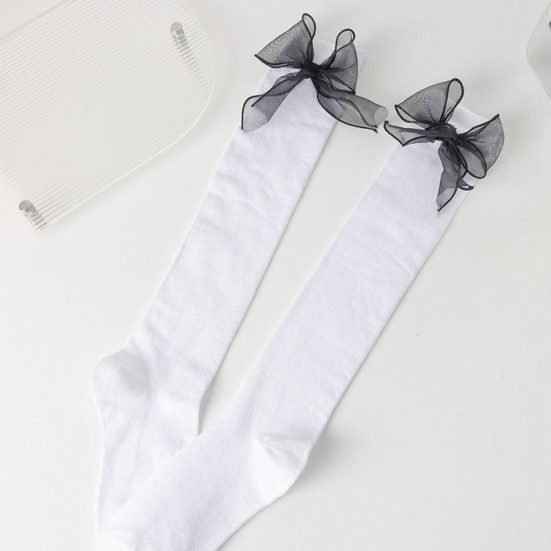 Schleife Röhrensocken Damen Frühling und Herbst Schwarz und Weiß JK Lolita Wadenstrümpfe Japanische Mädchen College-Stil Kniestrümpfe