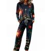 Casual Pajama Set with Long Sleeve Round Neck Top and Wide Leg Pants for Sleep and