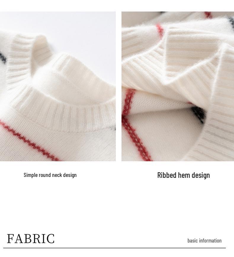 Autumn 2025 Women's Striped Cashmere Sweater - Half-High Neck, Loose Fit, Slimming Base Layer.