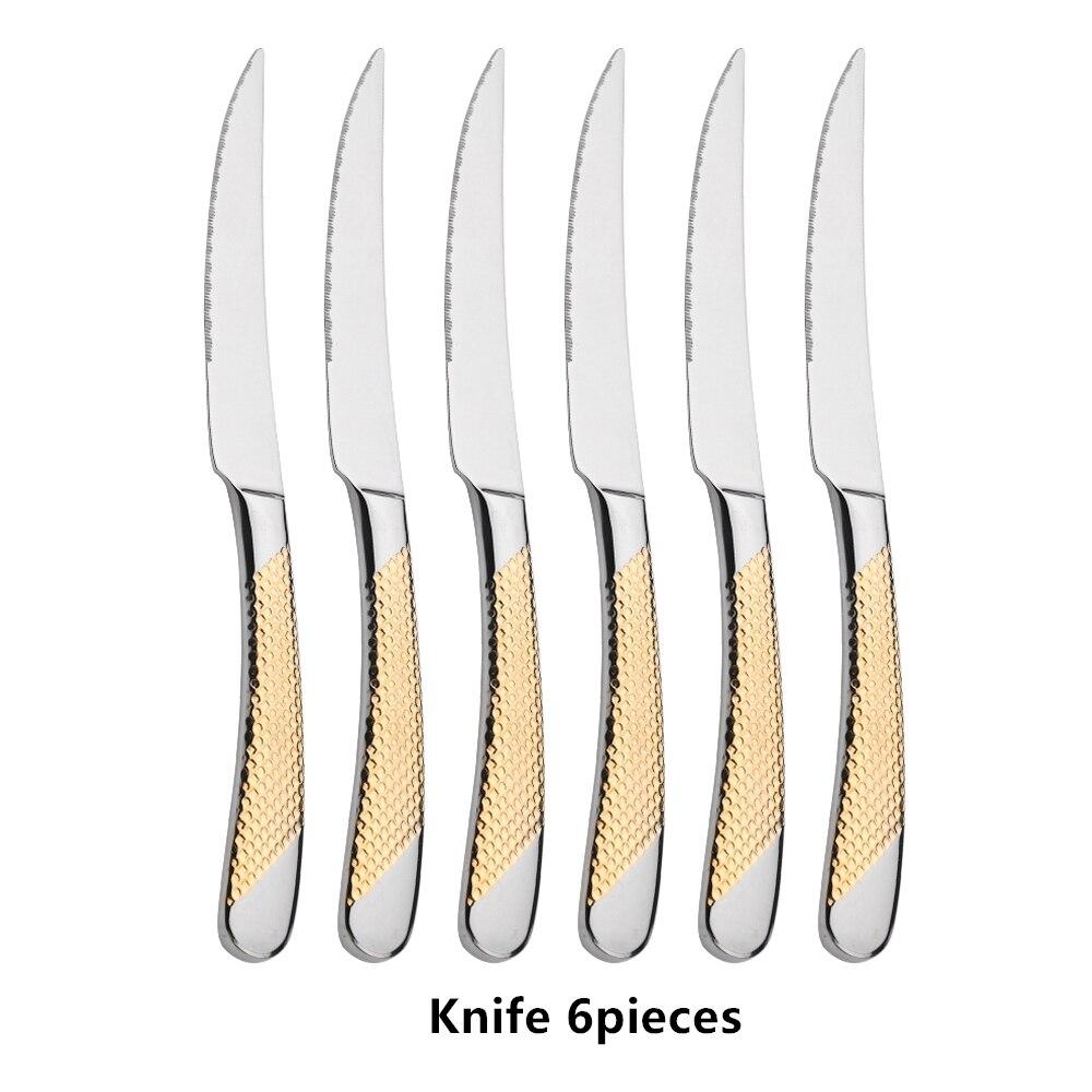 

6/24 шт. семейная посуда, набор столовых приборов, высокое качество, нержавеющая сталь 304, золотое зеркало, вилка, ложка, нож для стейка, набор столовой посуды в стиле вестерн 6Pcs Dinner knife серебряный/золотой
