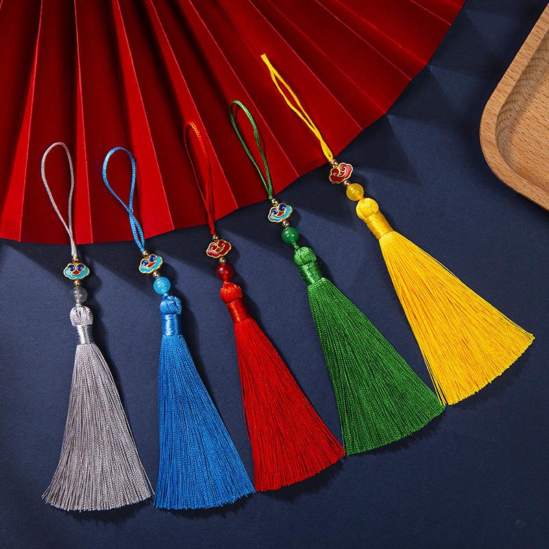 10cm Polyester Silk Tassels Auspicious Clouds Cap Fringe for DIY Crafts Bag Clothing Accessories Curtains Home Decoration 5PCS