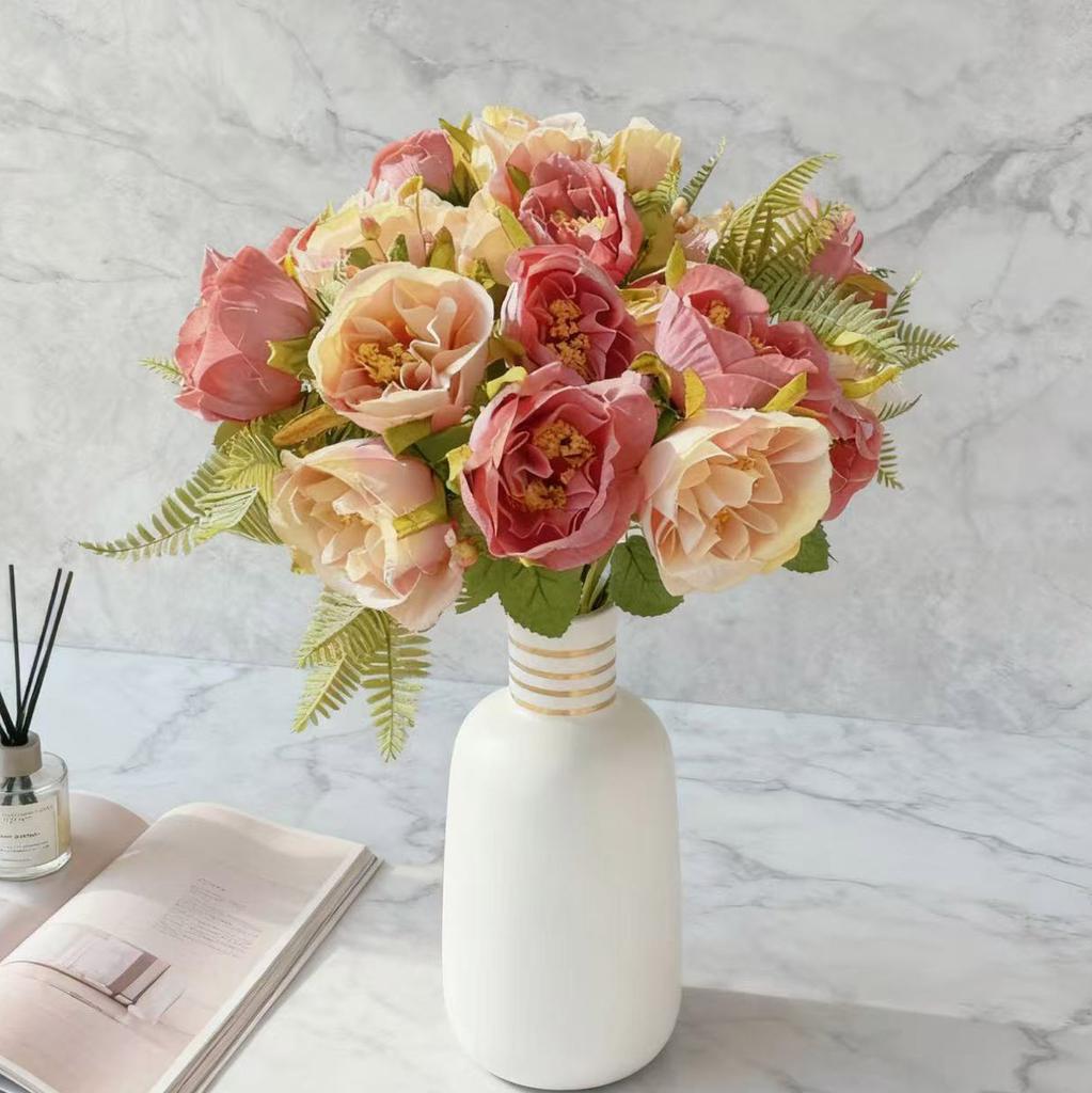 1PC Artificial Austin Rose Bouquet – Dining Table Centerpiece, Artificial Flowers for Living Room, Home Decor, Party Decoration
