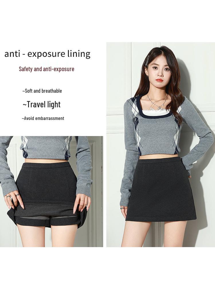 Autumn 2025 High-Waisted Woolen Half-Skirt for Women - Slimming, Hip-Hugging Design with Anti-Exposure Lining