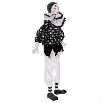 15 Zoll große Clownpuppe aus Porzellan in Tropfenform mit Outfits, lustige Harlekinpuppe, Requisiten, Halloween-Dekor