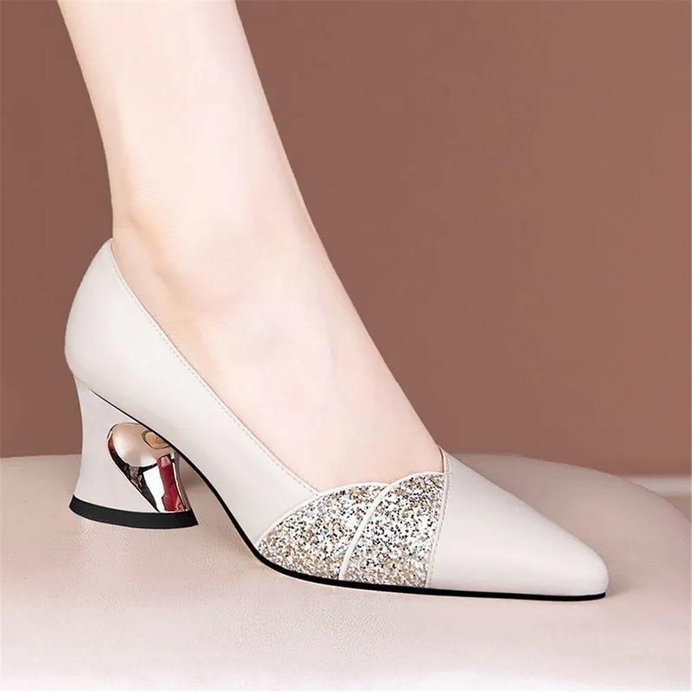 sapatos femininas women fashion white crystal high quality spring slip on square heel pumps lady classic shoes ab658