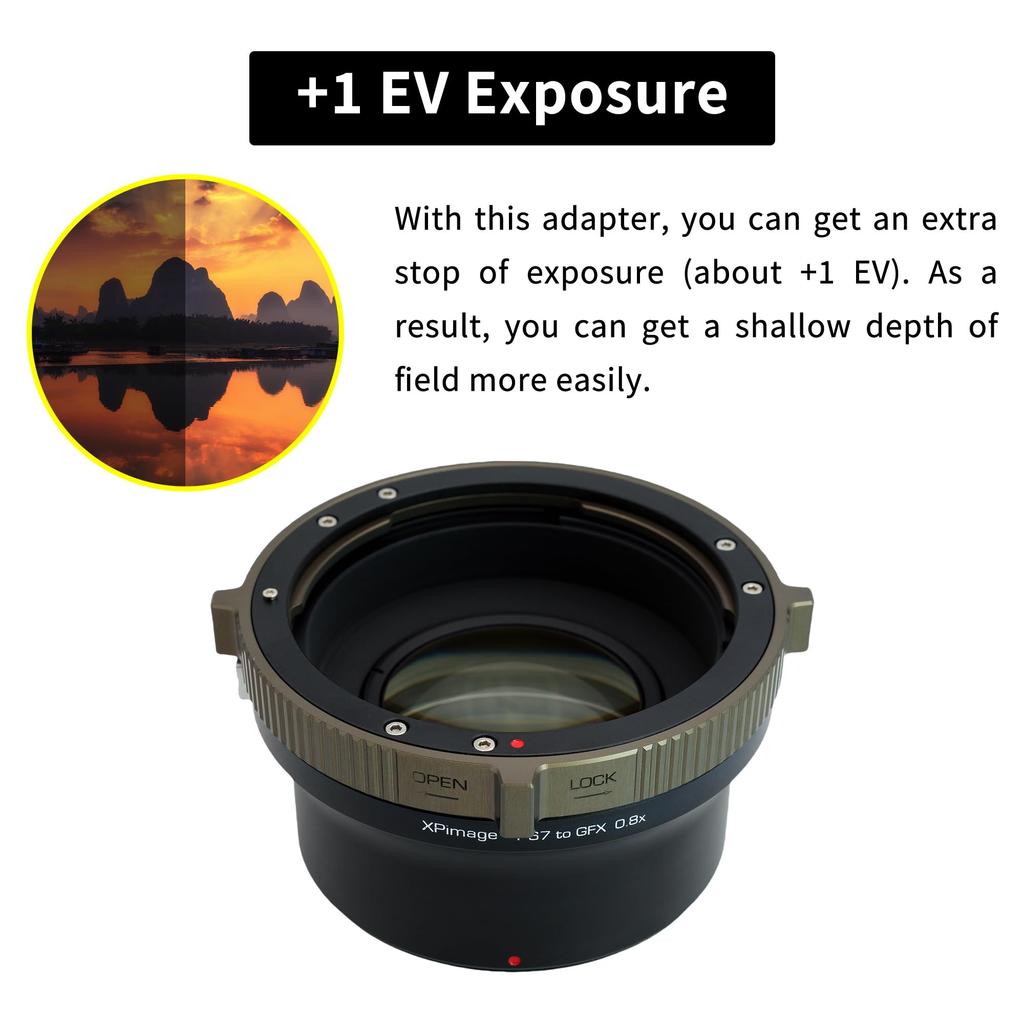XPIMAGE Optical Focal Length Booster Adapter converts Pentax 67 lenses to Fujifilm GFX cameras 0.8x Reducer/Speed