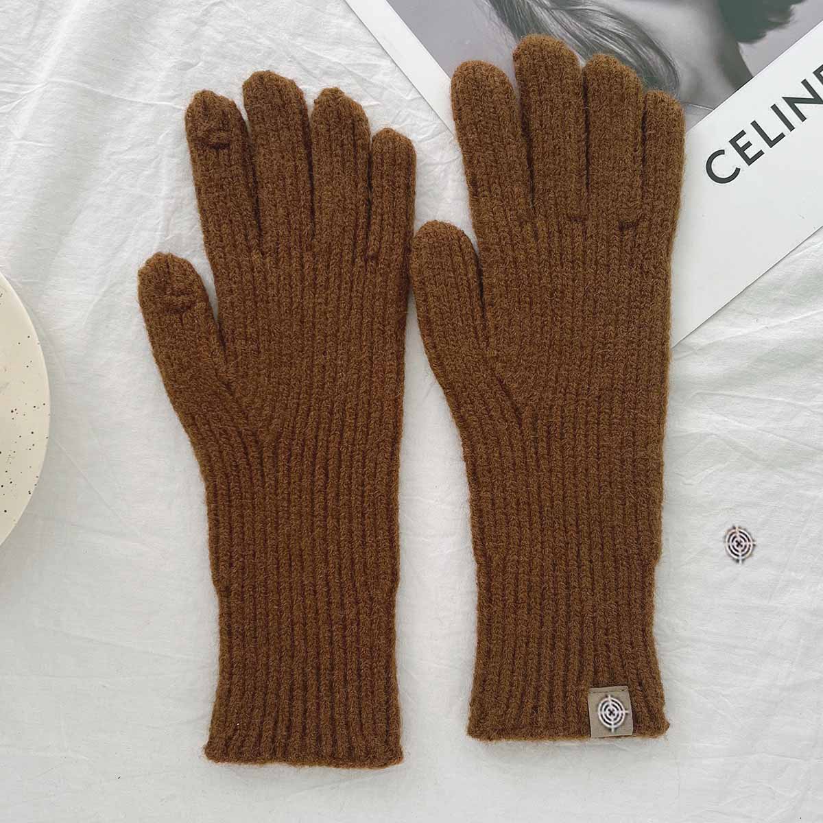 

Fashion Touch Screen Knitted Gloves Women Winter Gloves Warm Riding Gloves Solid Fluffy Work Gloves Y2K Harajuku Kawaii Mittens One Size