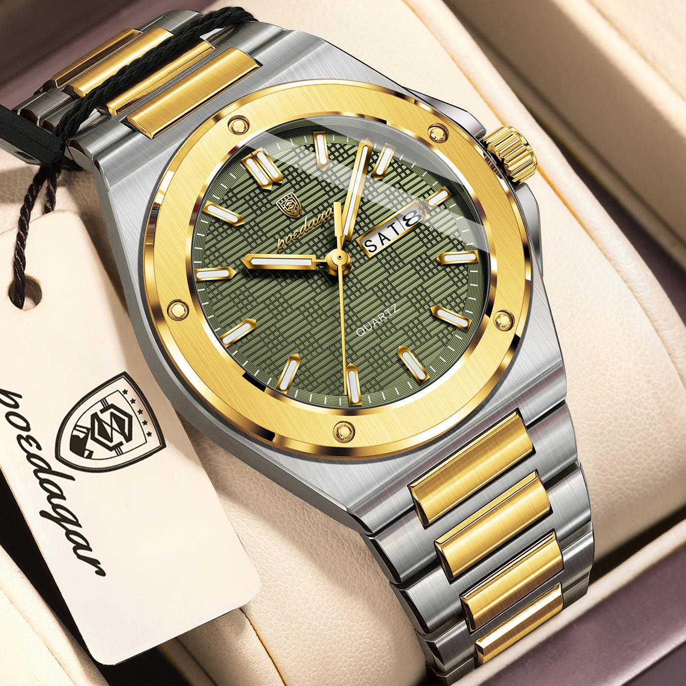 

POEDAGAR Fashion Men s Clock Quartz Date Week Luxury Watch Waterproof Luminous Stainless Steel Watches for Men Reloj Hombre золотий/м ята зелений колір
