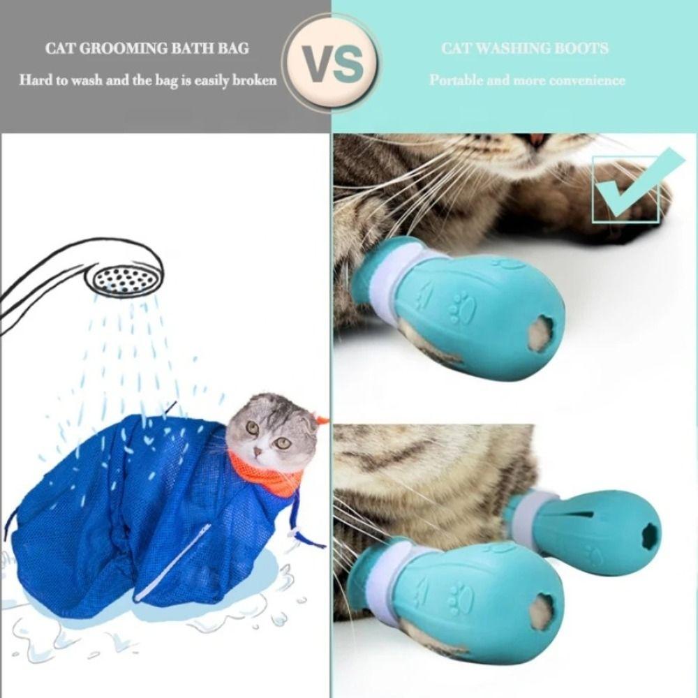 4Pcs Foot Cover Cat Foot Shoes Anti-Scratch Bite Paw Nail Cover Boots  Washing Shoes