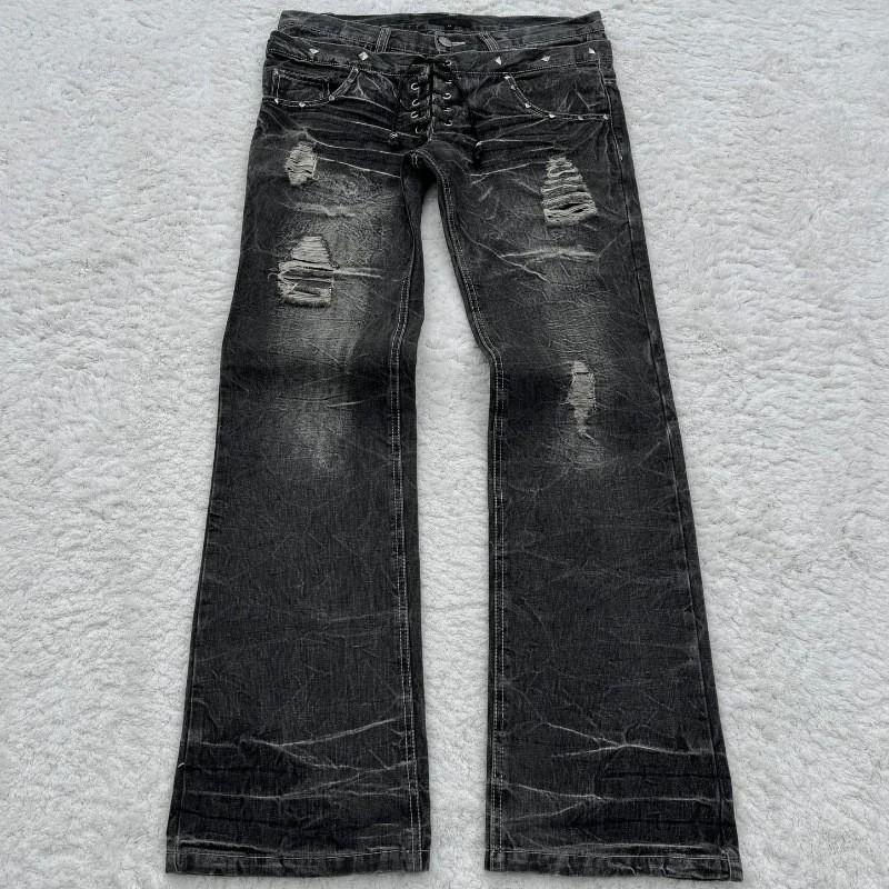 Vintage Gothic Wide-Leg Distressed Washed Denim Jeans Men 2025 Casual Straight Fit