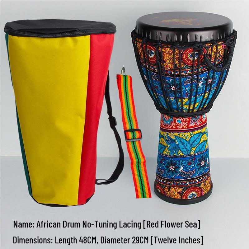 African 12-Inch Tunable Rope-Tied Hand Drum - Lightweight Beginner/Professional Percussion Instrument