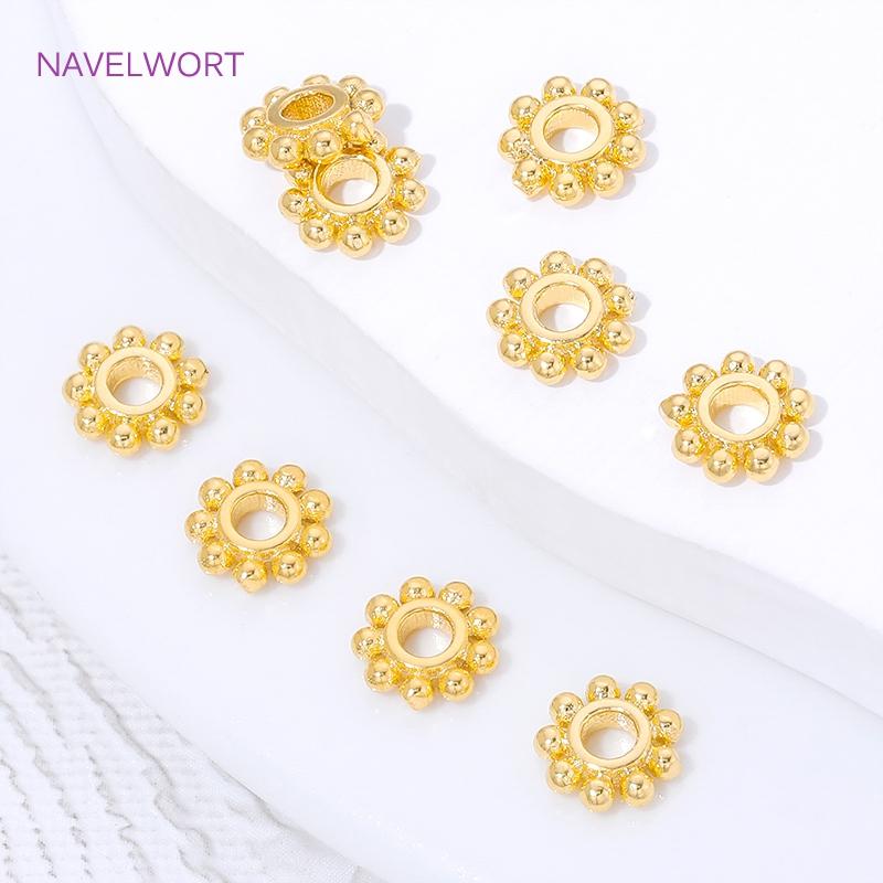 Cuentas Espaciadoras de Copo de Nieve Chapadas en Oro de 18K de 7 mm x 2 mm, Cuentas Sueltas de Latón Para Hallazgos de Joyería, Separador Para Cuentas, Suministros Para Joyería