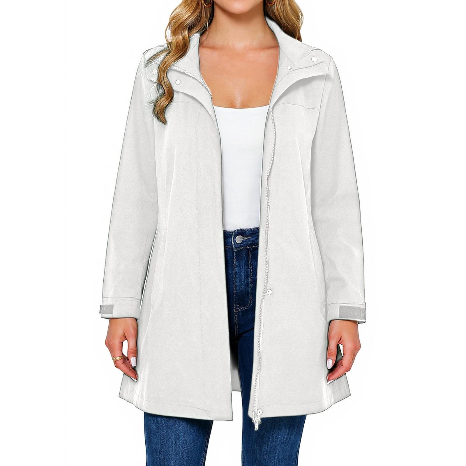 

Куртка женская водонепроницаемая ветровка легкая дождевая куртка с карманами упаковываемая дождевик для женщин с капюшоном XL белый