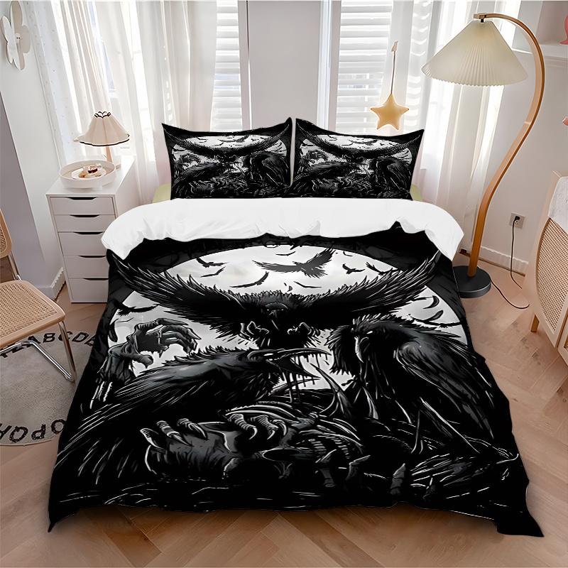 3pcs Anime Raven Moonlight Fantasy Bedding Set - Includes One Quilt Cover and Two Pillowcases (No Core) - Perfect for Bedroom Decor and Guest Room Acc